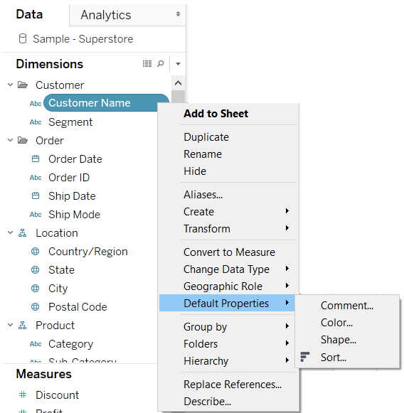 default properties