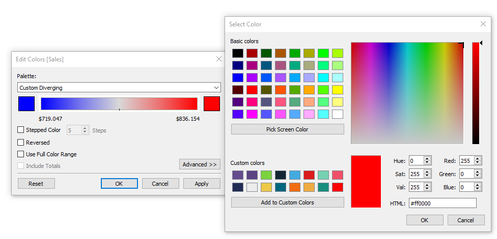 palette di colori in tableau