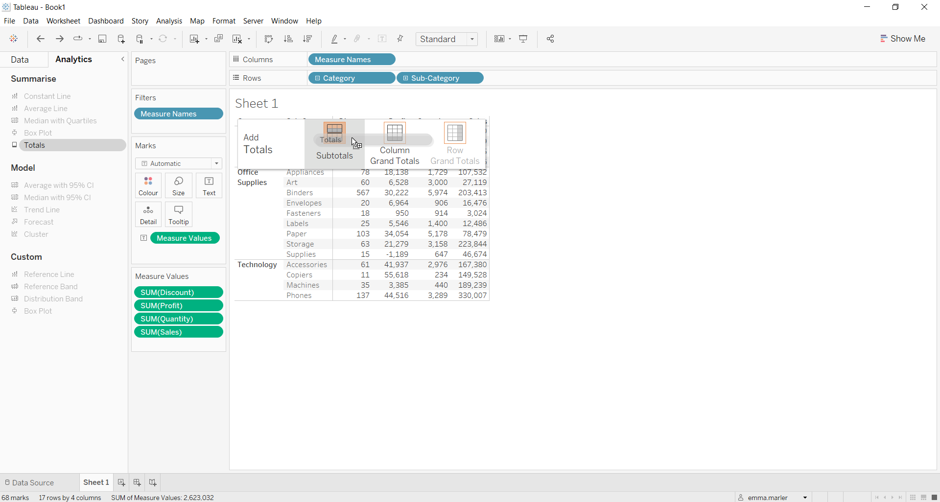How to create a table in tableau visualitics