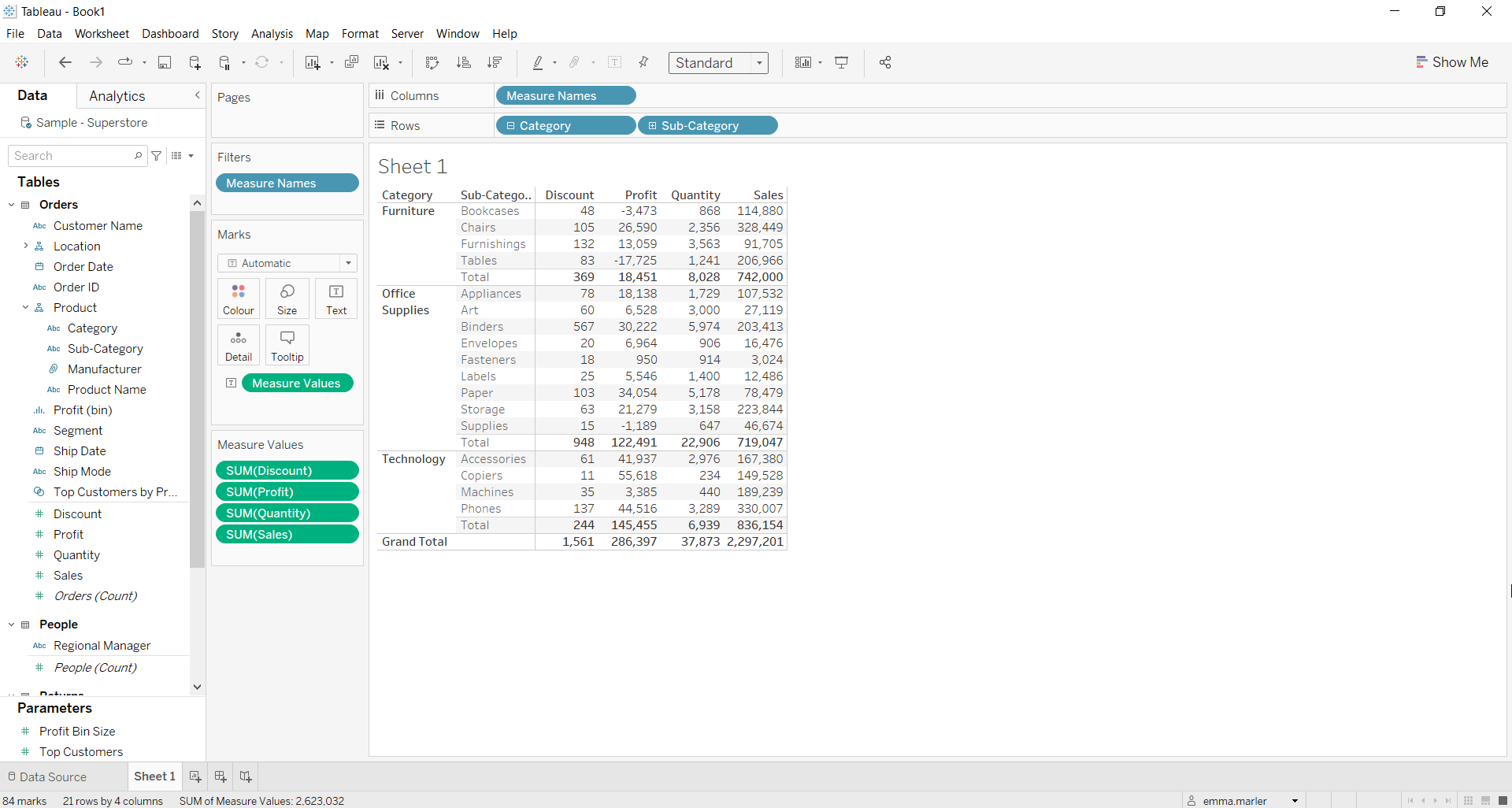 How to create a table in Tableau Visualitics